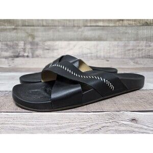 Olukai Kipe'a 'olu Women's Black Leather Sandals Slip On Size 9